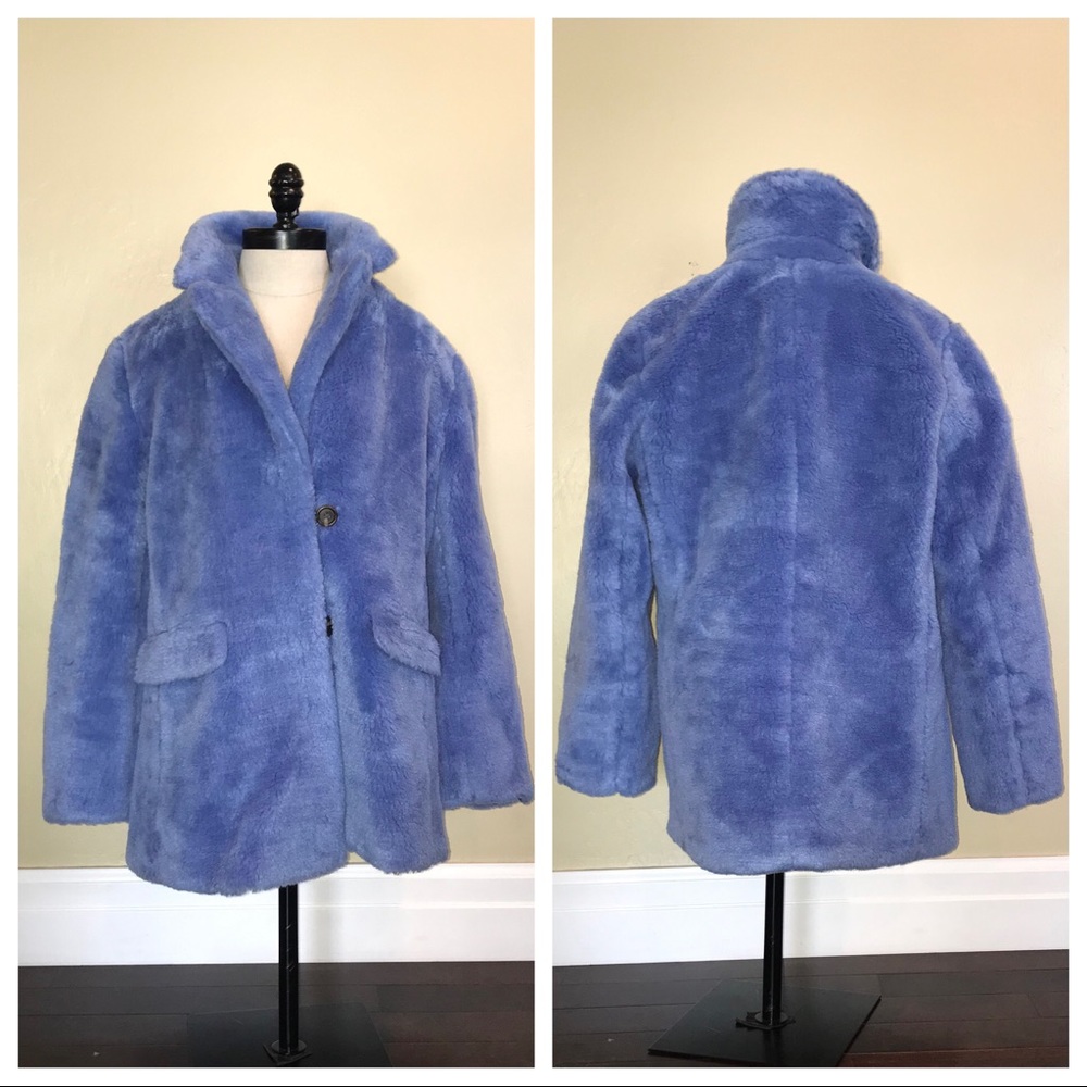 J Crew Yuna Teddy Coat Plush Fleece Winter Periwinkle Blue Size Medium